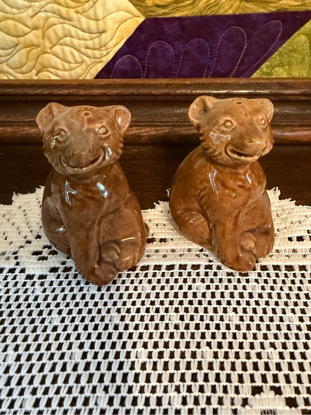 Vintage Rosemeade? Pottery Brown Bear Cub Salt & Pepper Shakers MCM